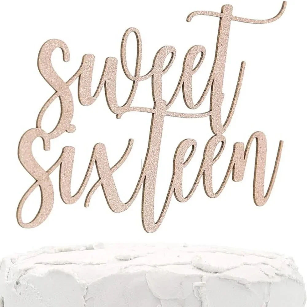 Nanasuko Sweet Sixteen 16th Birthday Cake Topper Rose Gold Glitter